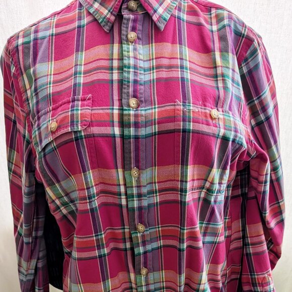 Polo Ralph Lauren  Cotton Plaid Button Down Shirt Size XL Dark Pink Green Colors - Picture 12 of 13